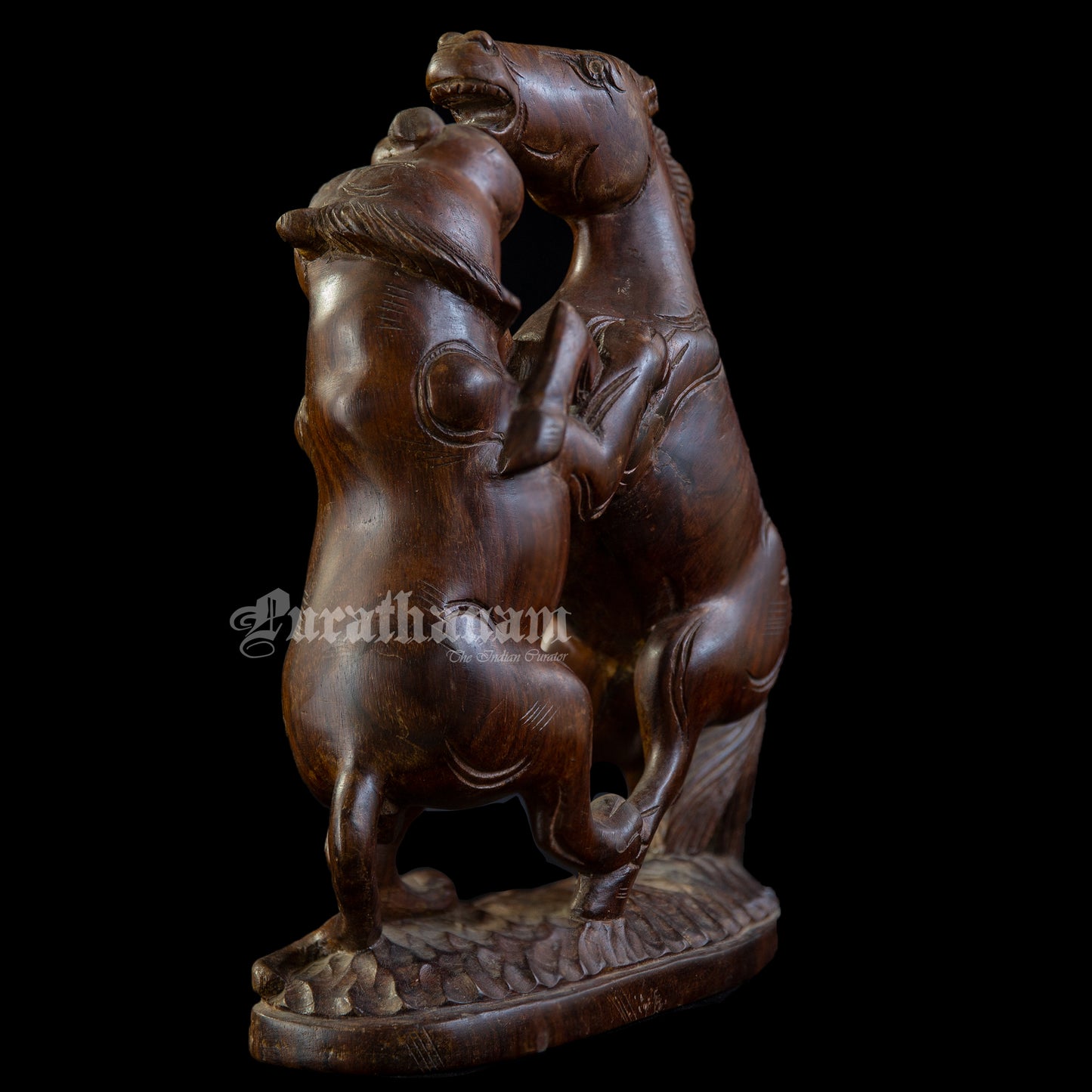 Horse Lion fight Wooden Sculpture- Rose wood (made of single block)