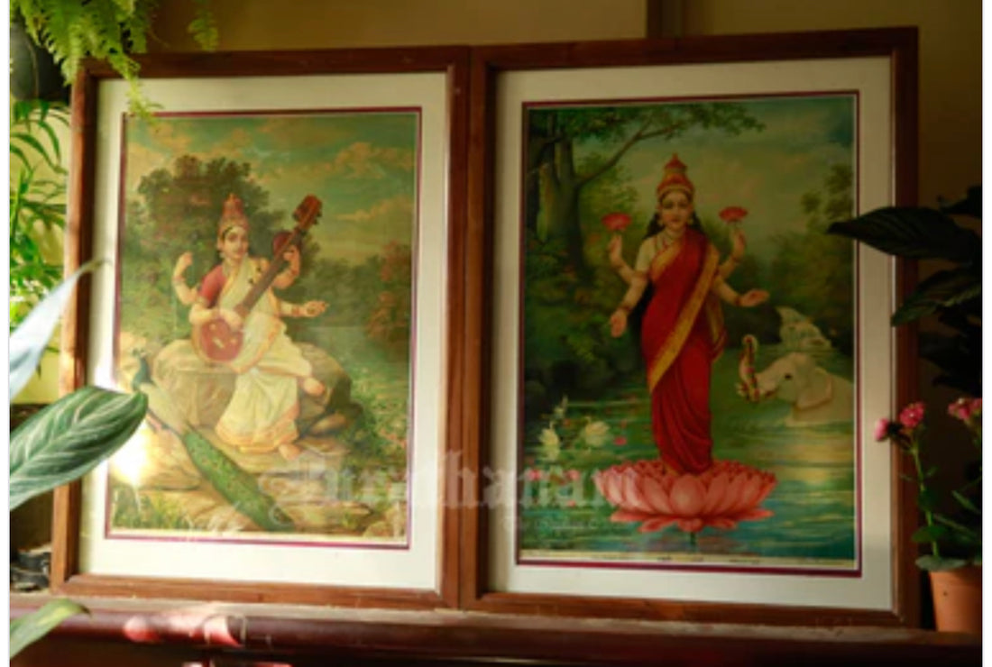 Oleograph prints of Lakshmi Saraswati by Ravi Varma