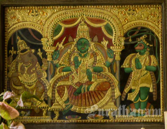 Unique Tanjore Painting Combo of Parvathi, Ganesh & Hanuman