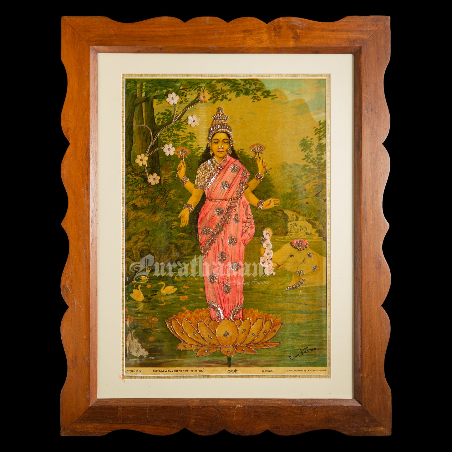 Lakshmi by Ravi Varma - Oleograph Print (Embellished)