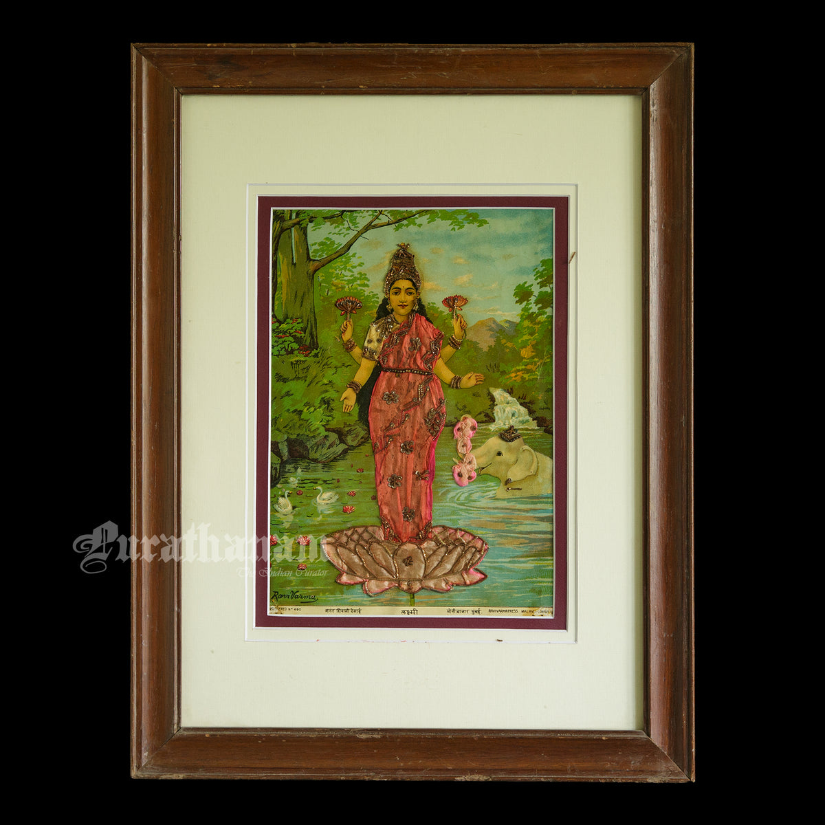 Lakshmi by Ravi Varma -  Oleograph Print Embellished
