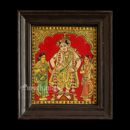 Krishna and his musical attendants - Tanjore Painting