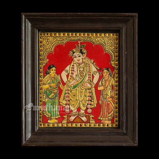 Krishna and his musical attendants - Tanjore Painting