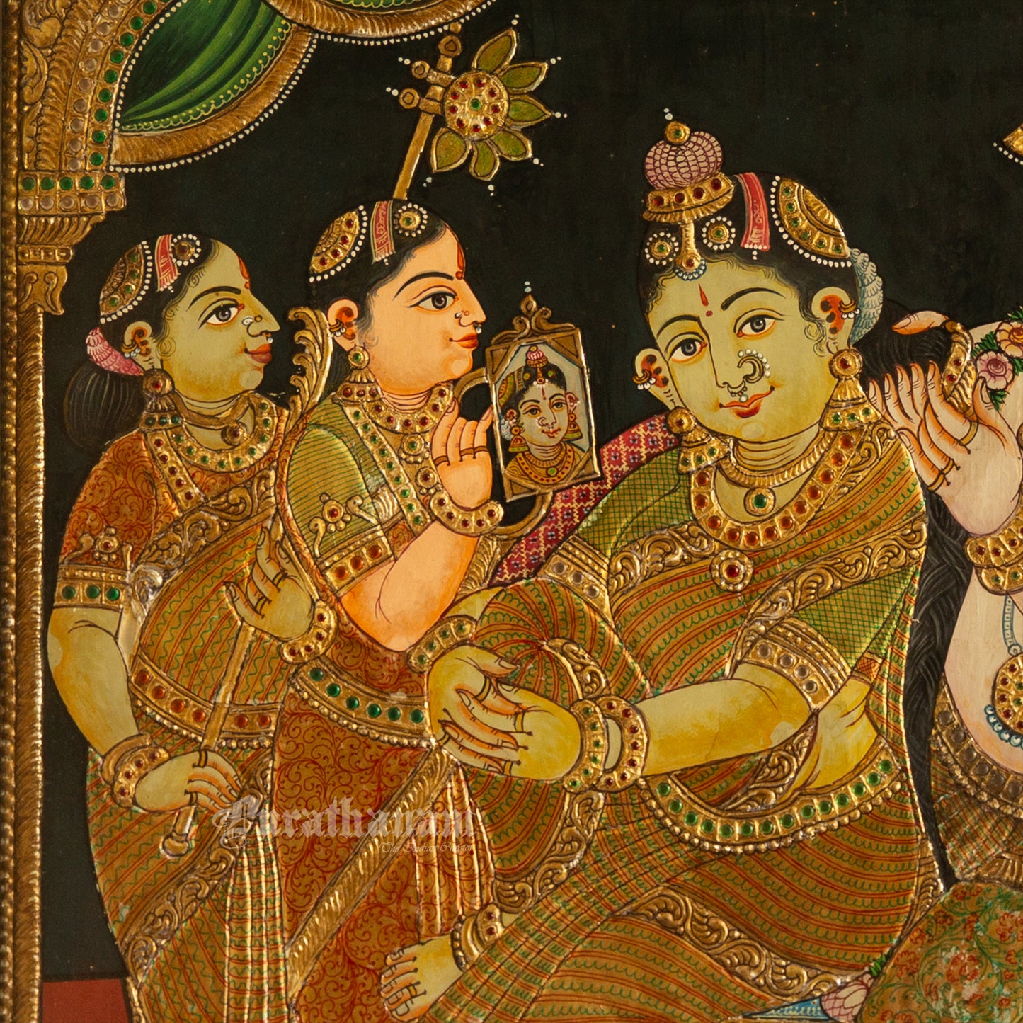 Radha Krishnan with Gopikas - Tanjore Painting