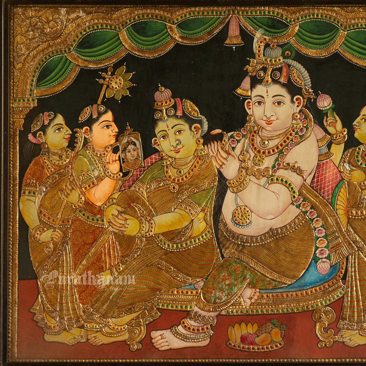 Radha Krishnan with Gopikas - Tanjore Painting