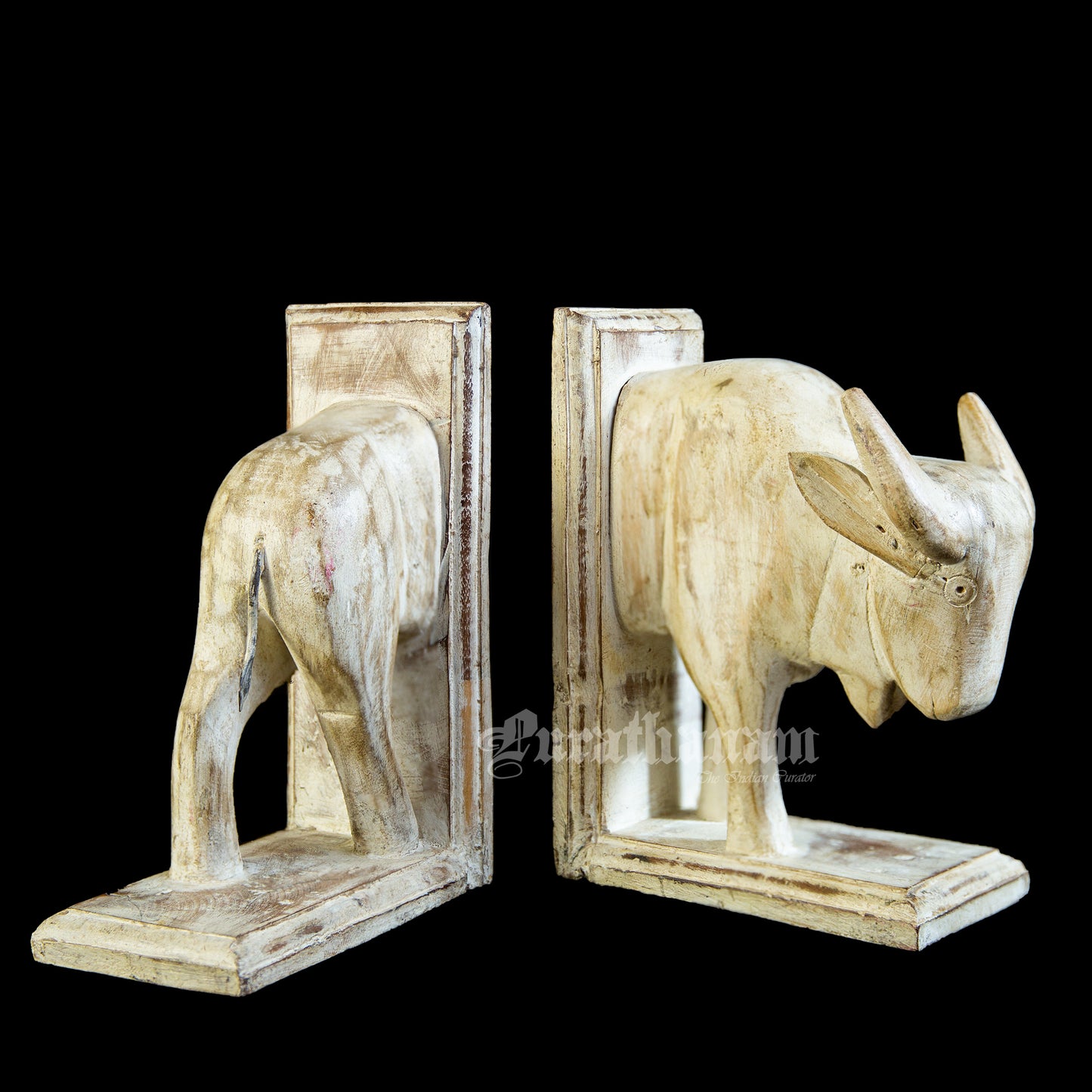 White Bull L Shaped Bookends