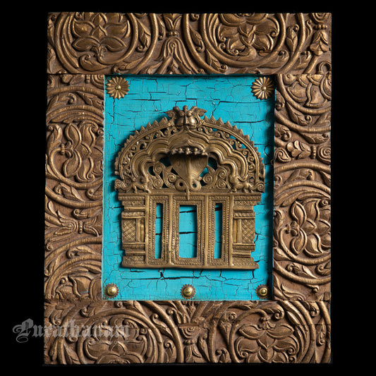 Brass Prabhavali mounted on Antique Wooden Plaque