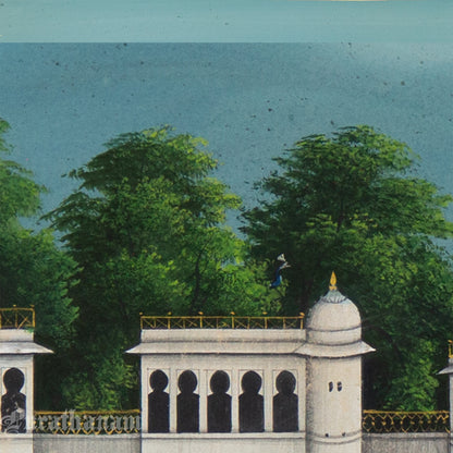 Radha Krishna  - Nauka Vihar (Boat ride) watercolor Painting by Khubiram Gopilal