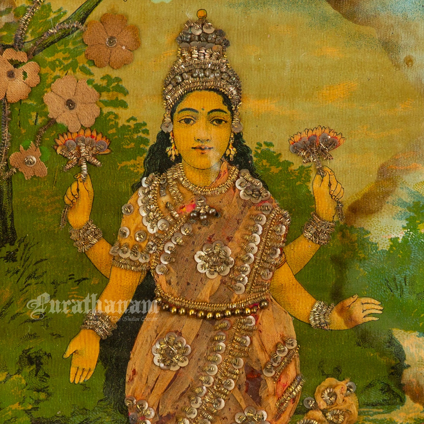 Lakshmi by Ravi Varma - Oleograph Print (Embellished)