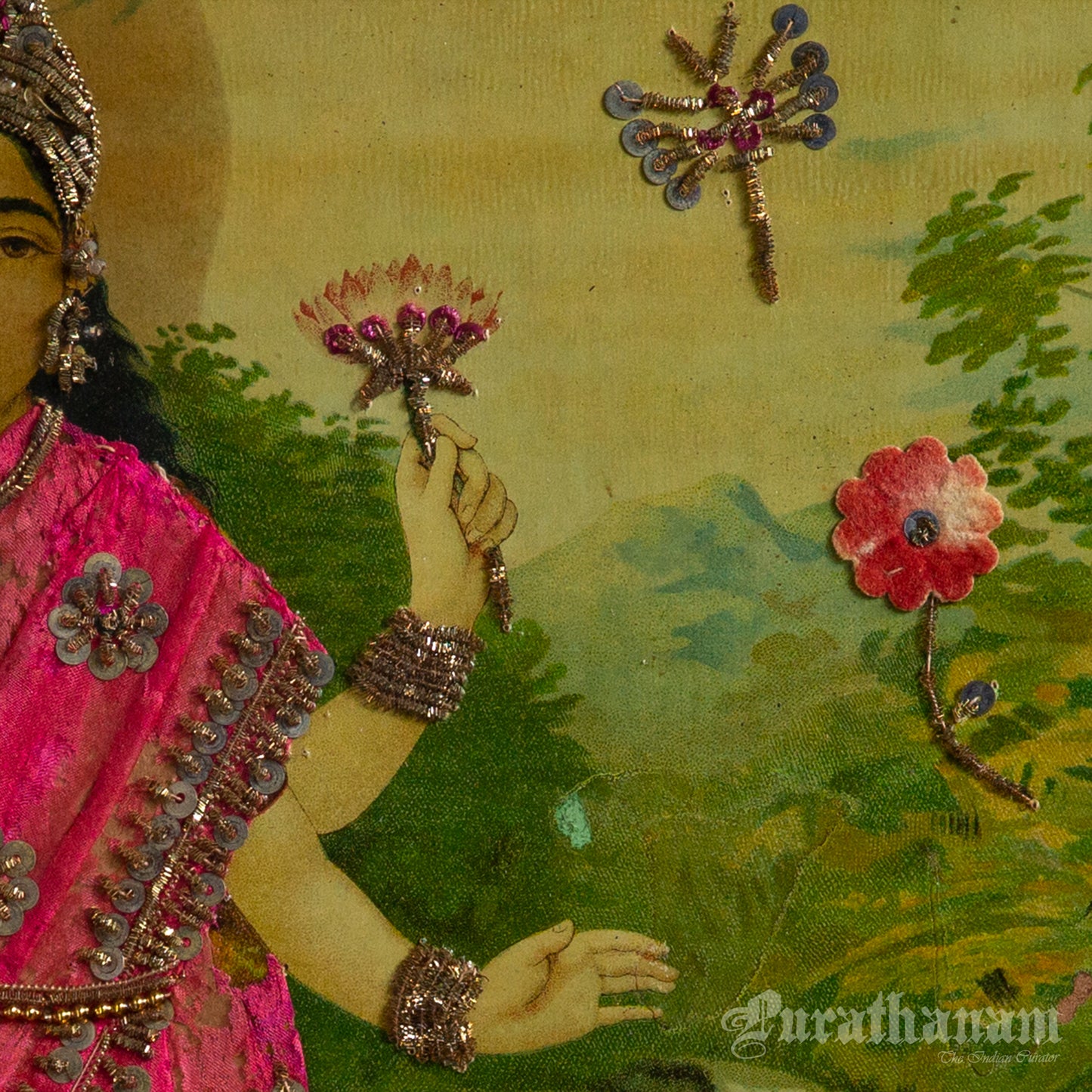 Lakshmi by Ravi Varma - Oleograph Print  - Embellished