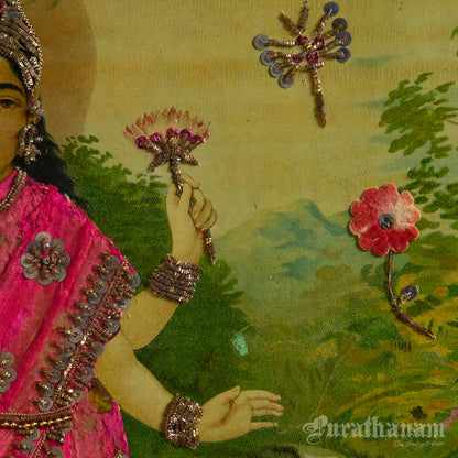Lakshmi by Ravi Varma - Oleograph Print  - Embellished