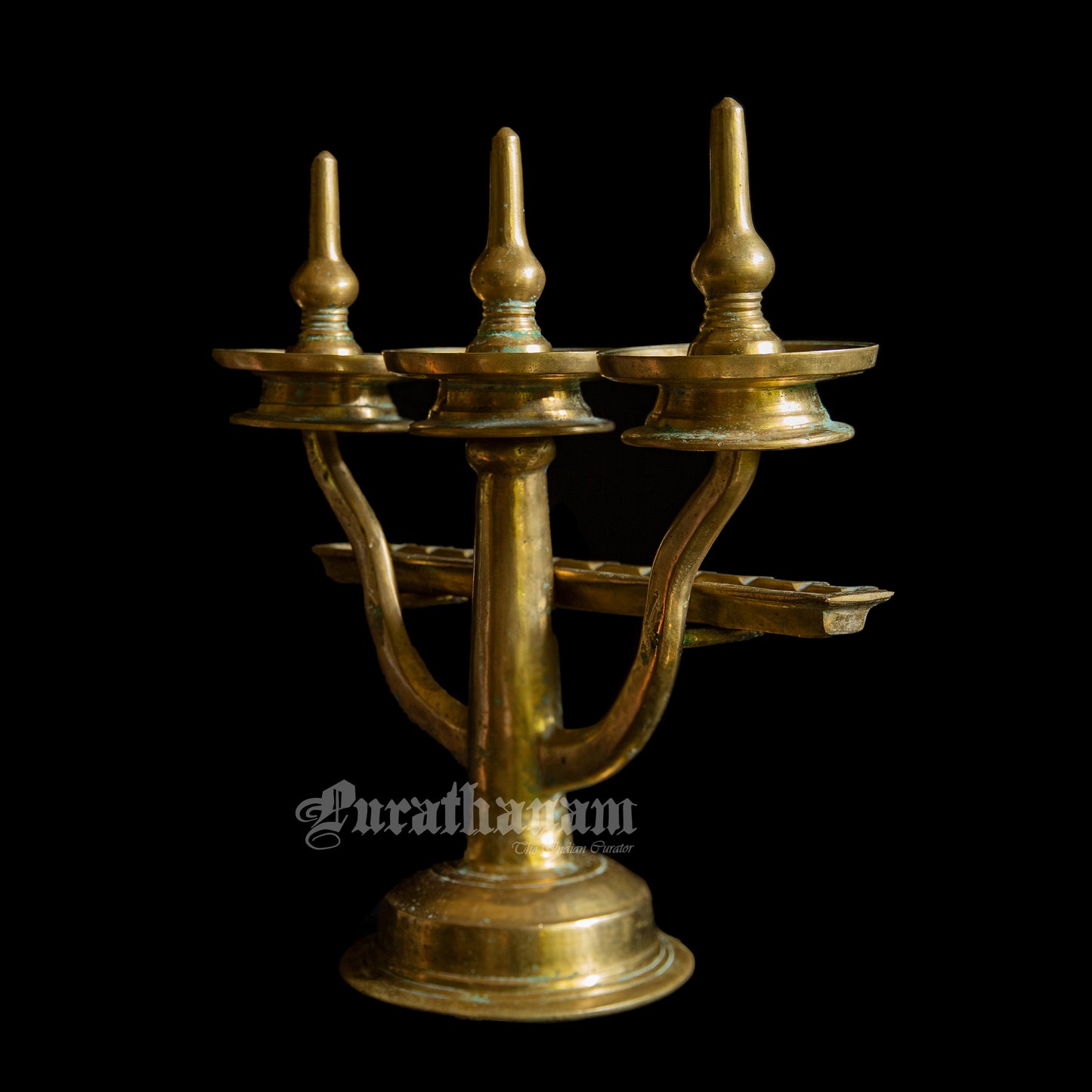 Three Branched oil Lamp/ Kavara Vilakku - Brass