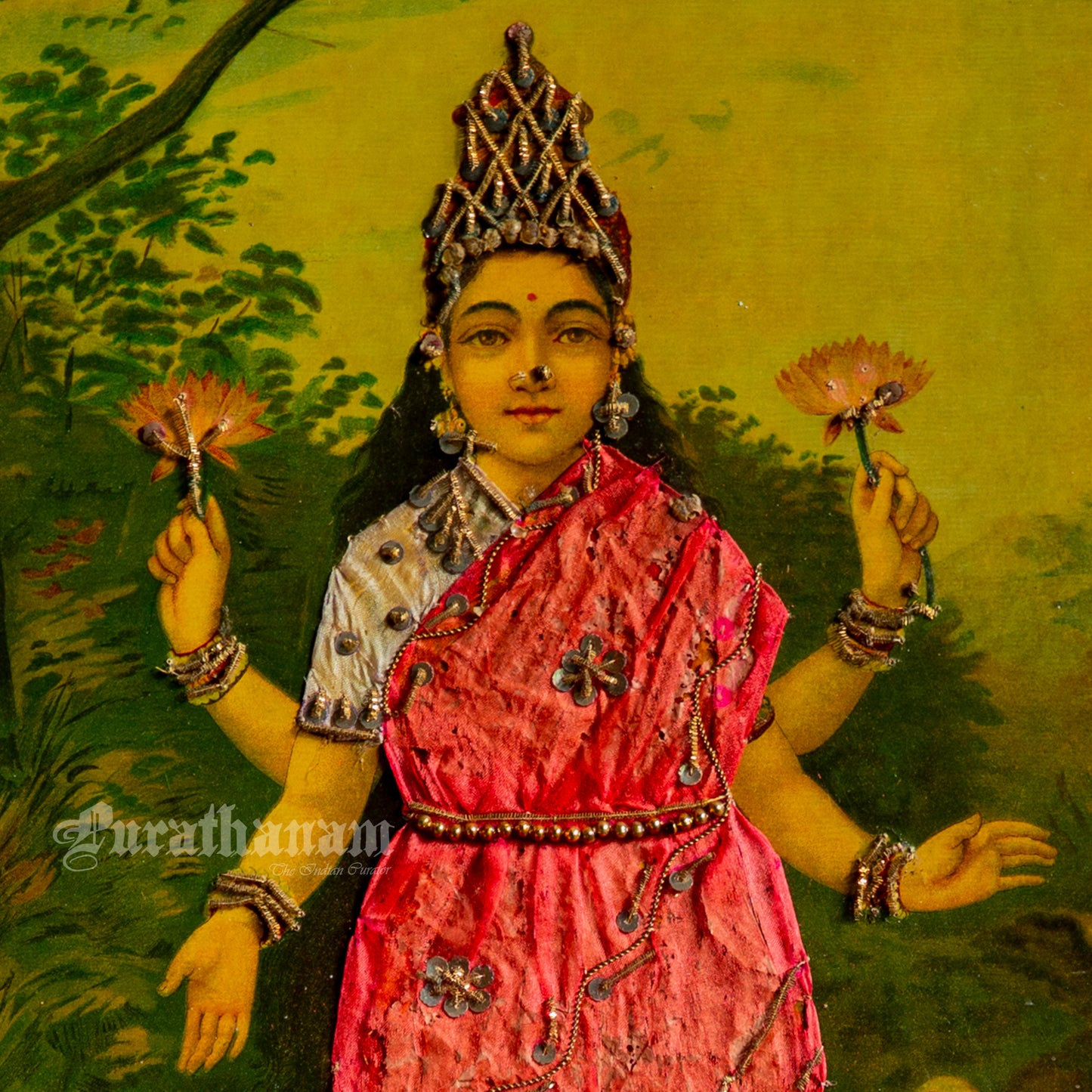 Lakshmi by Ravi Varma - Oleograph Print (Embellished)