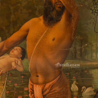 The birth of Shakuntala by Ravi Varma - Lithograph Print -  Ravi Varma FAL Press
