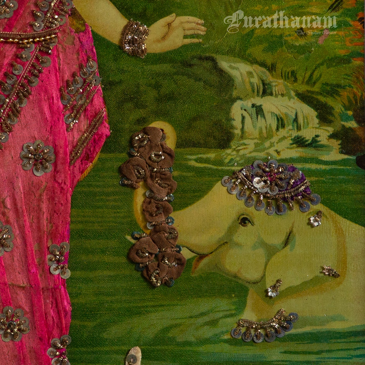 Lakshmi by Ravi Varma - Oleograph Print  - Embellished
