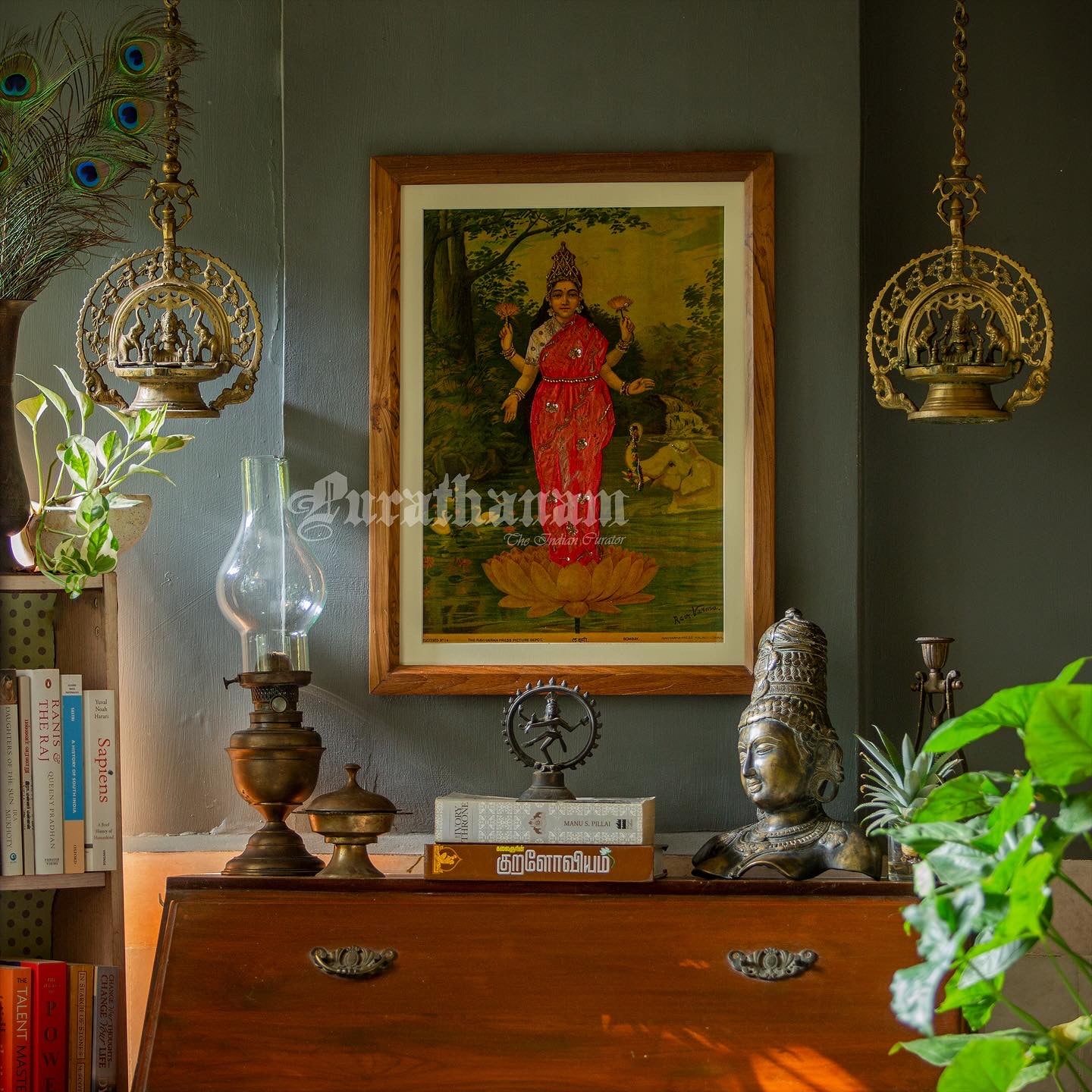 Lakshmi by Ravi Varma - Oleograph Print (Embellished)