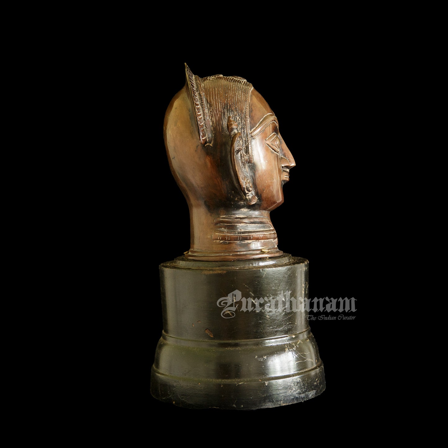 Gauri Head with Wooden Pedestal - Brass