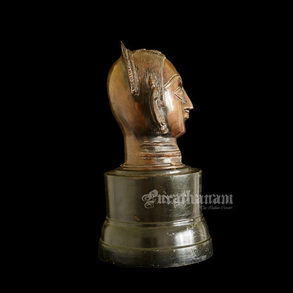 Gauri Head with Wooden Pedestal - Brass