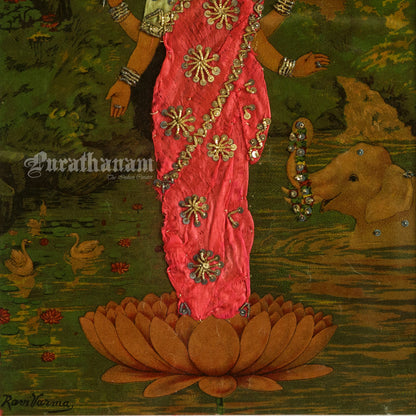 Lakshmi by Ravi Varma -  Oleograph Print Embellished
