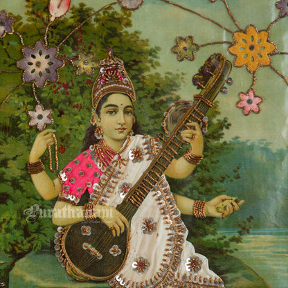 Saraswati  Ravi Varma - Oleograph Print (Embellished)