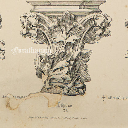 Medieval Architecture & Art-Auxerre - Plate 7 (Capital of Choirs) (Steel Engraving)