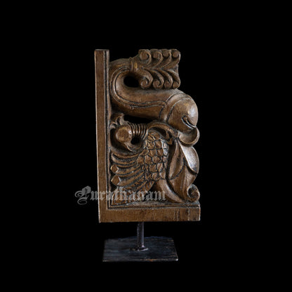Annapakshi and Makara Antique Teak Wood Temple Corbel
