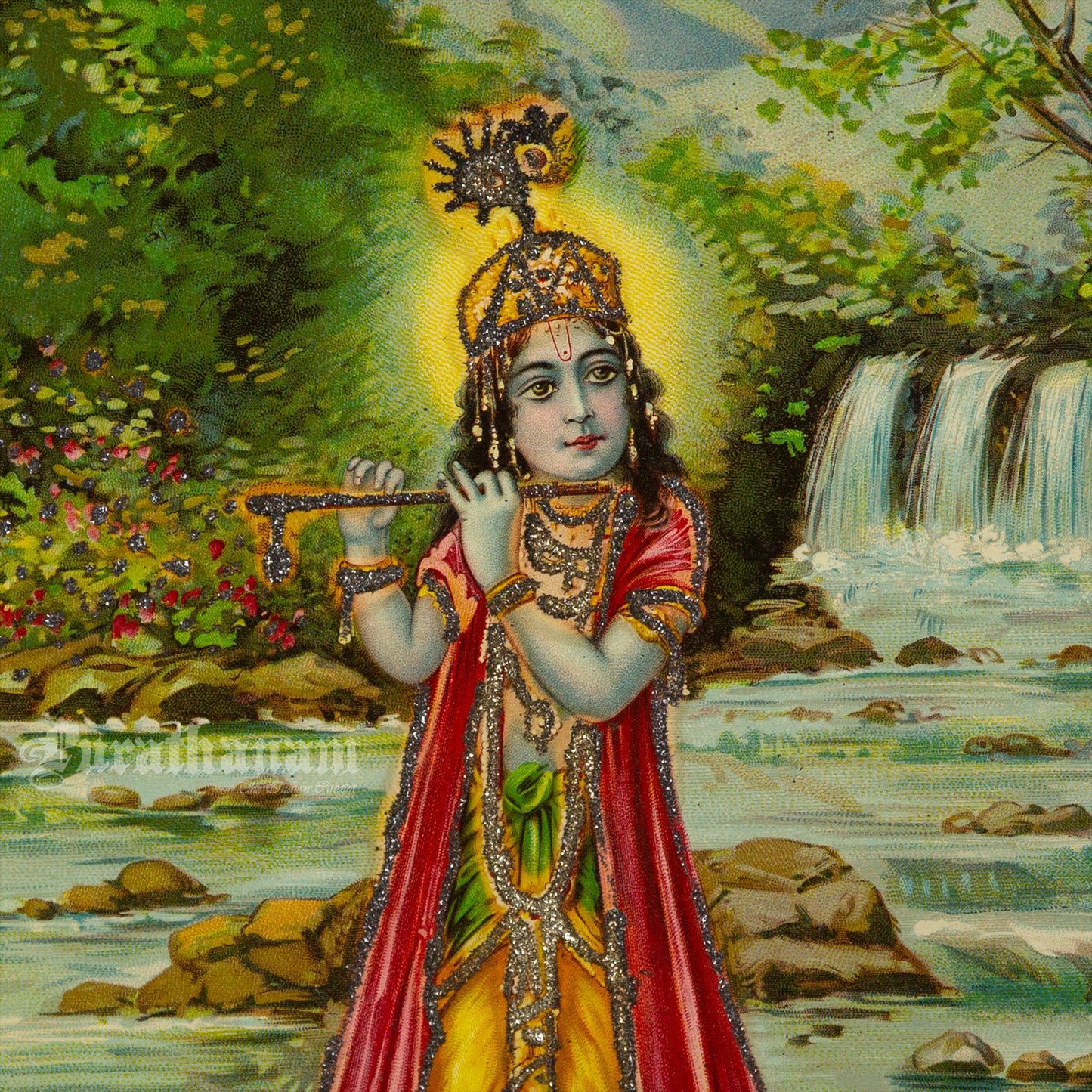 Krishna with Flute - Embellished  (Oleograph Print)