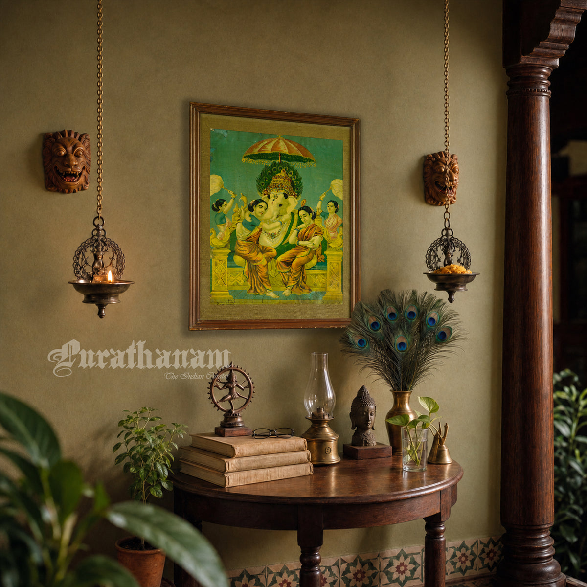 Riddhi Siddhi Ganapati  by Ravi Varma - Oleograph Print