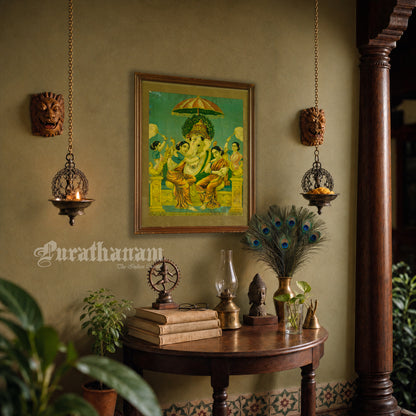 Riddhi Siddhi Ganapati  by Ravi Varma - Oleograph Print