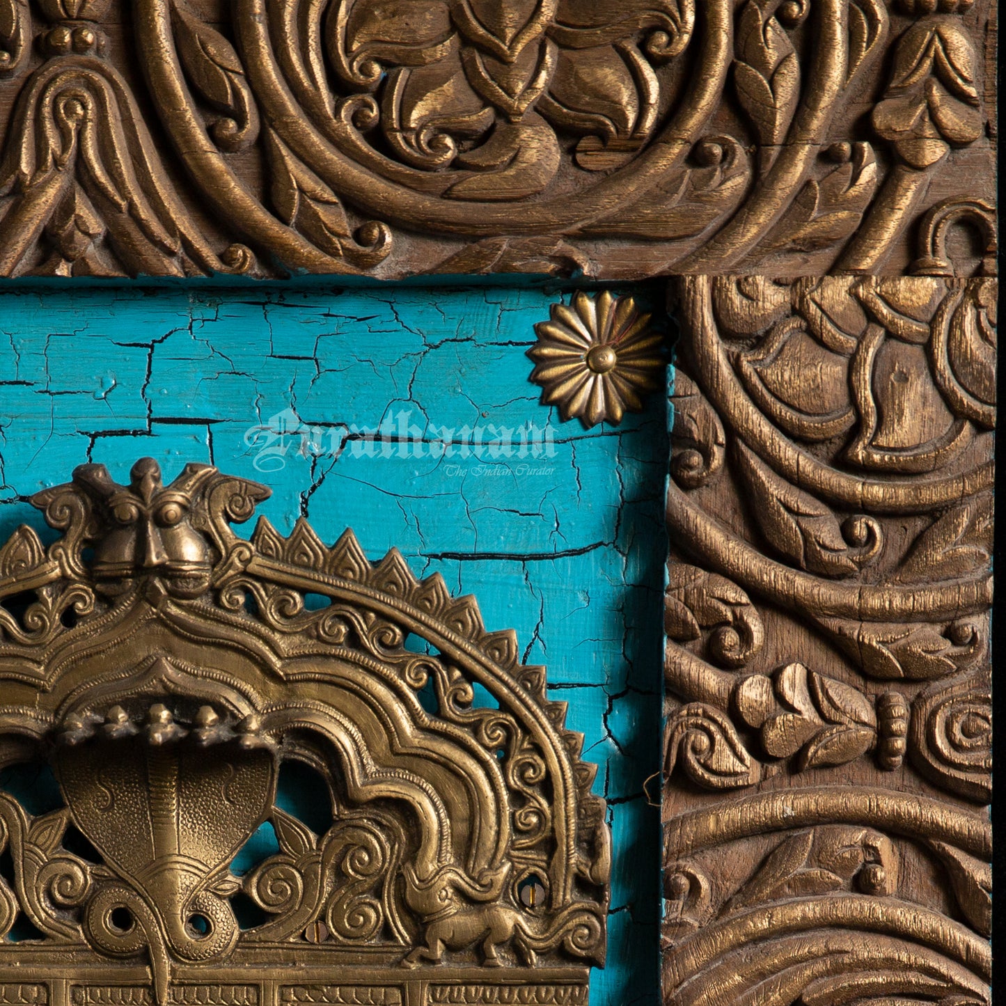Brass Prabhavali mounted on Antique Wooden Plaque