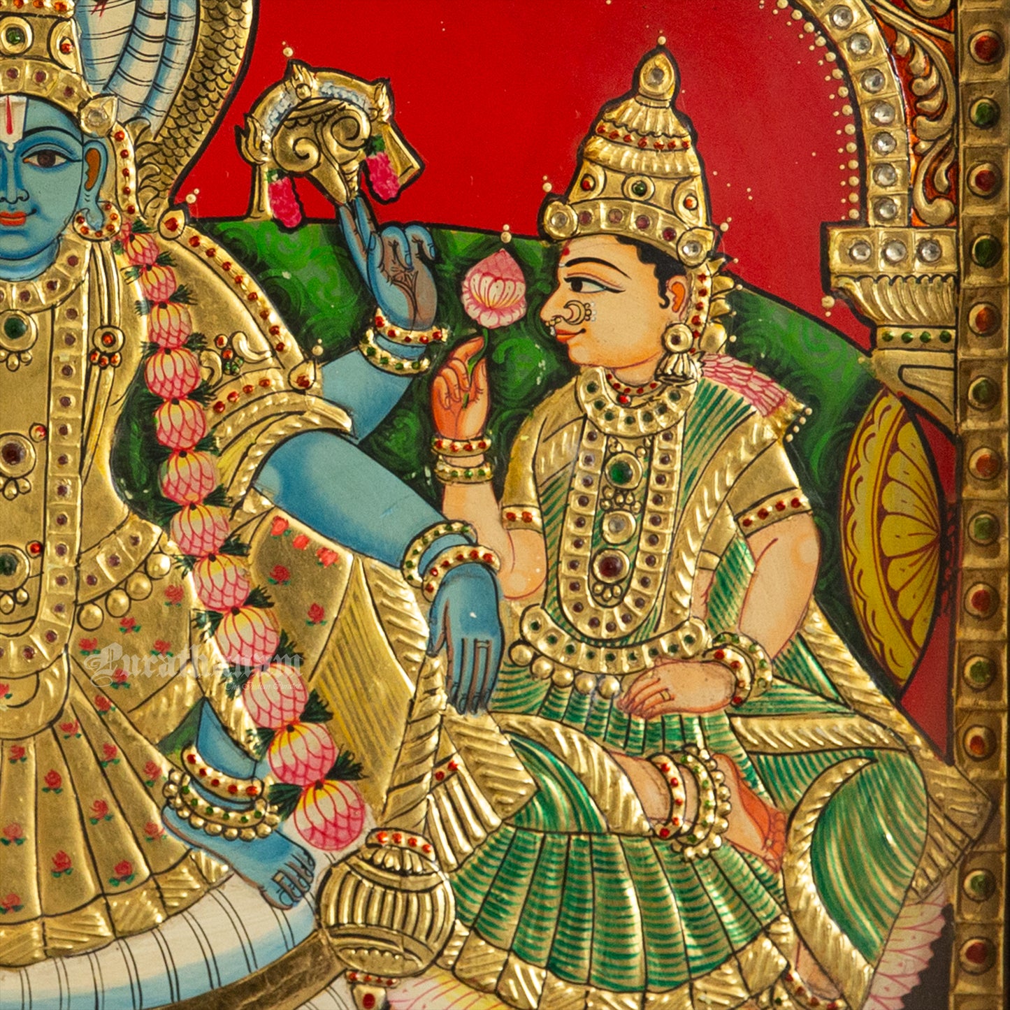 Vishnu Sridevi Bhudevi - Tanjore Painting
