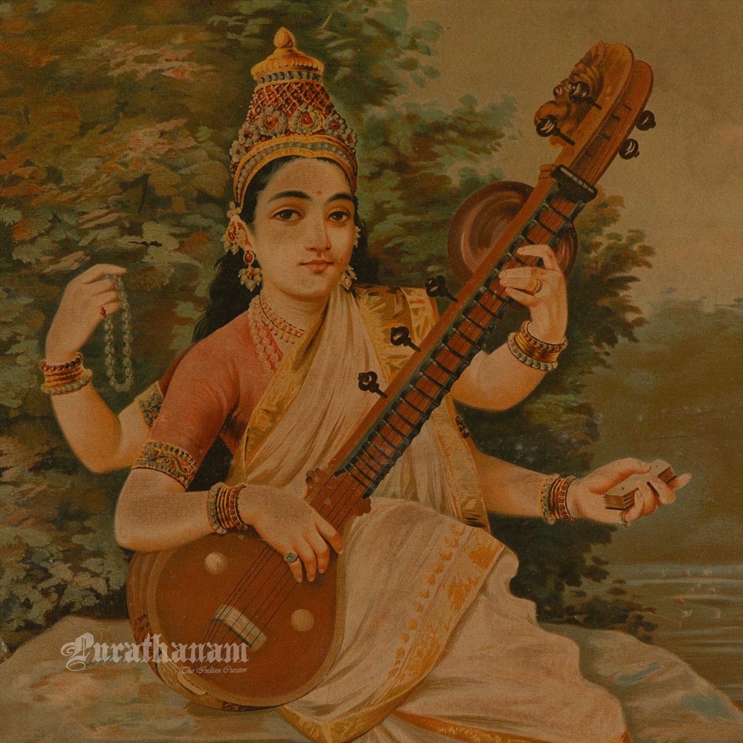 Saraswati by Ravi Varma - Lithograph Print -  Ravi Varma FAL Press