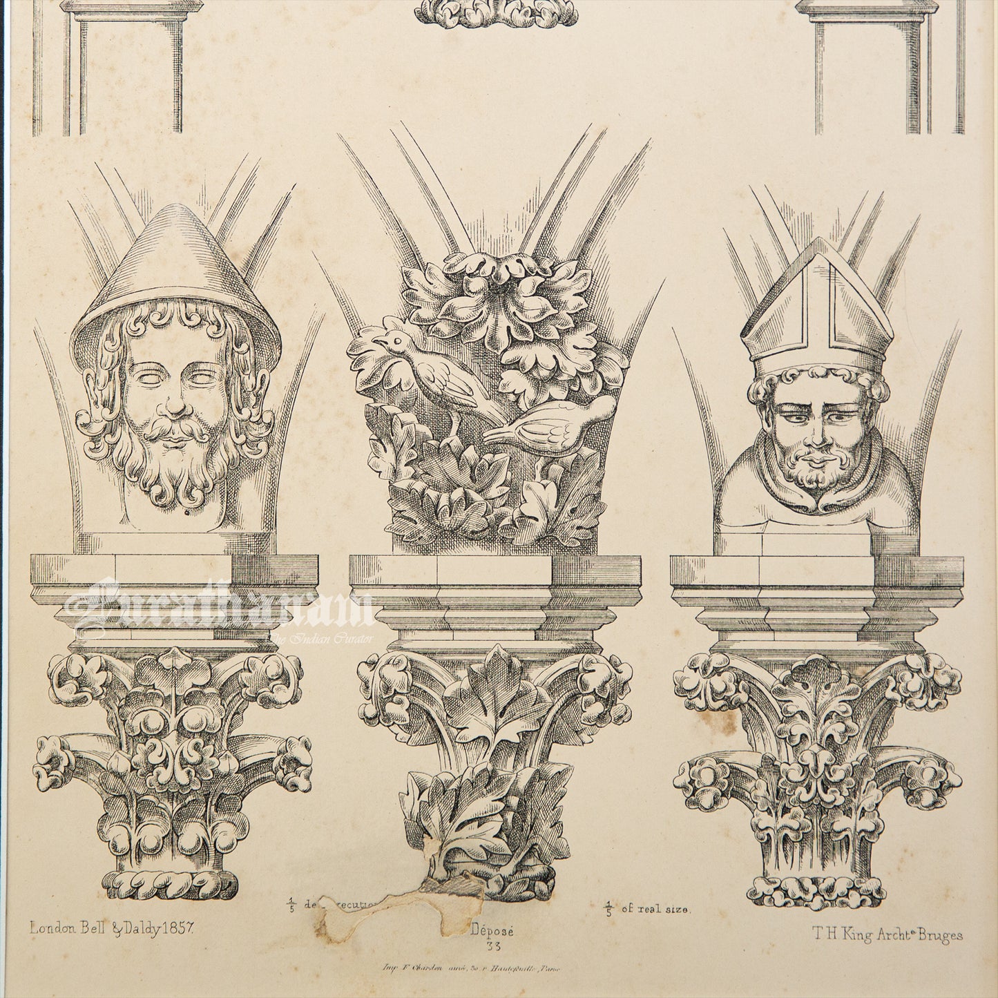 Medieval Architecture & Art-Auxerre - Plate 7 (Capital of Choirs) (Steel Engraving)