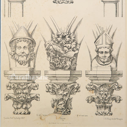 Medieval Architecture & Art-Auxerre - Plate 7 (Capital of Choirs) (Steel Engraving)