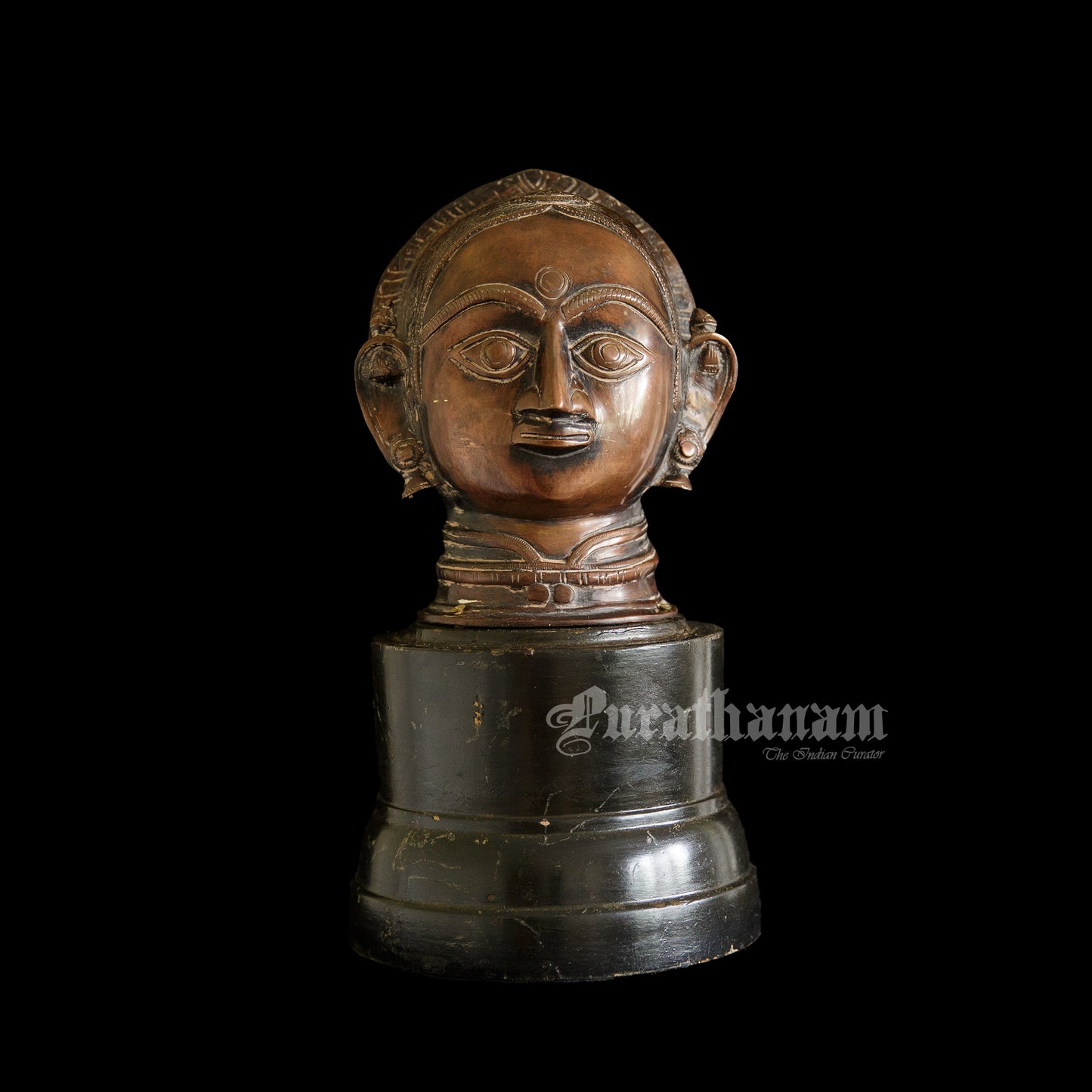 Gauri Head with Wooden Pedestal - Brass