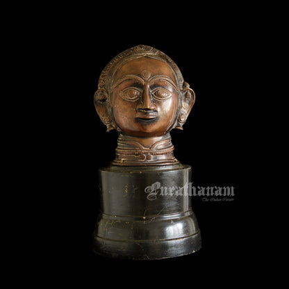Gauri Head with Wooden Pedestal - Brass