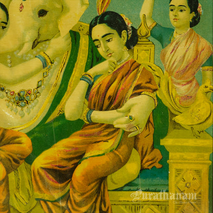 Riddhi Siddhi Ganapati  by Ravi Varma - Oleograph Print