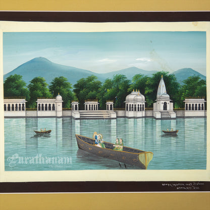 Radha Krishna  - Nauka Vihar (Boat ride) watercolor Painting by Khubiram Gopilal