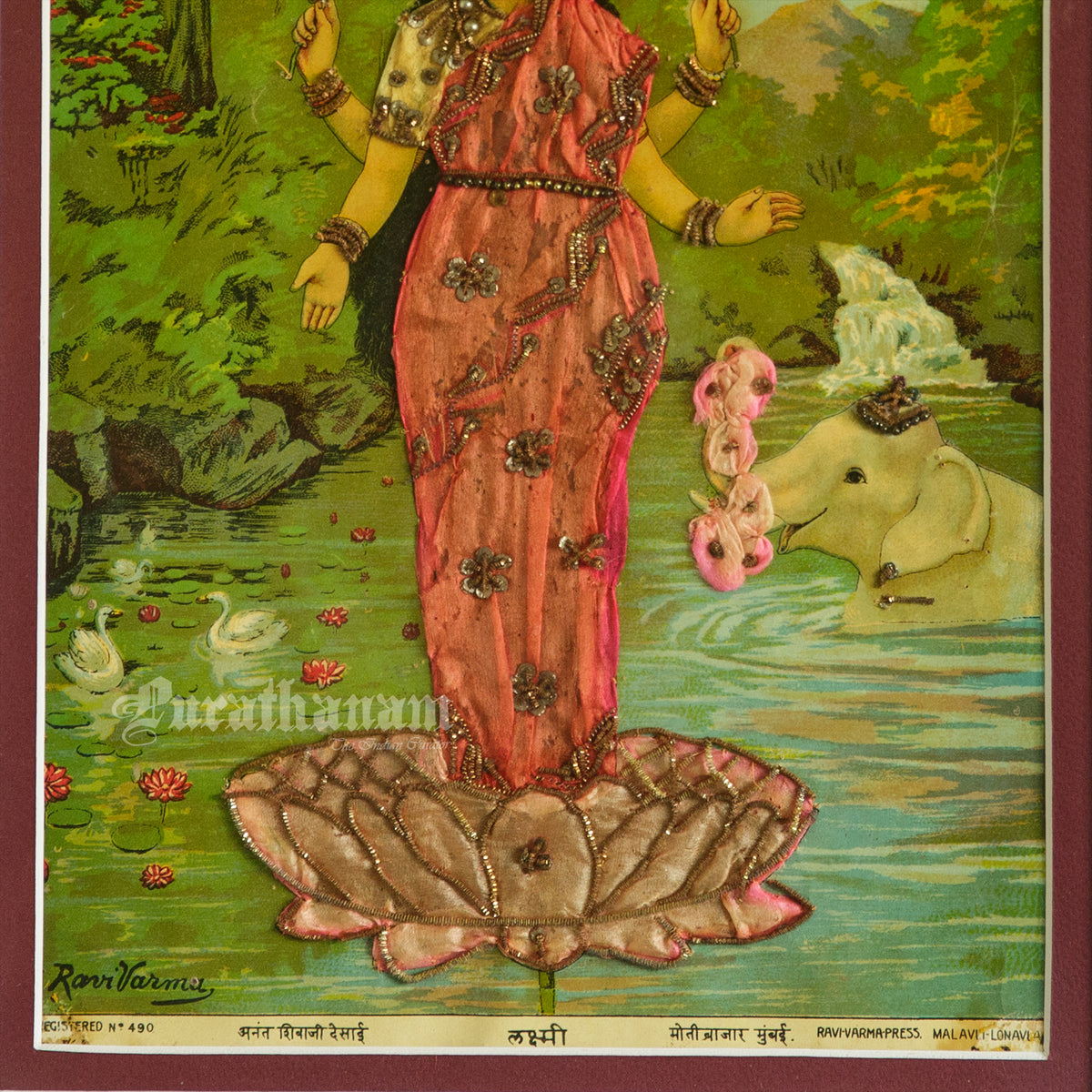 Lakshmi by Ravi Varma -  Oleograph Print Embellished