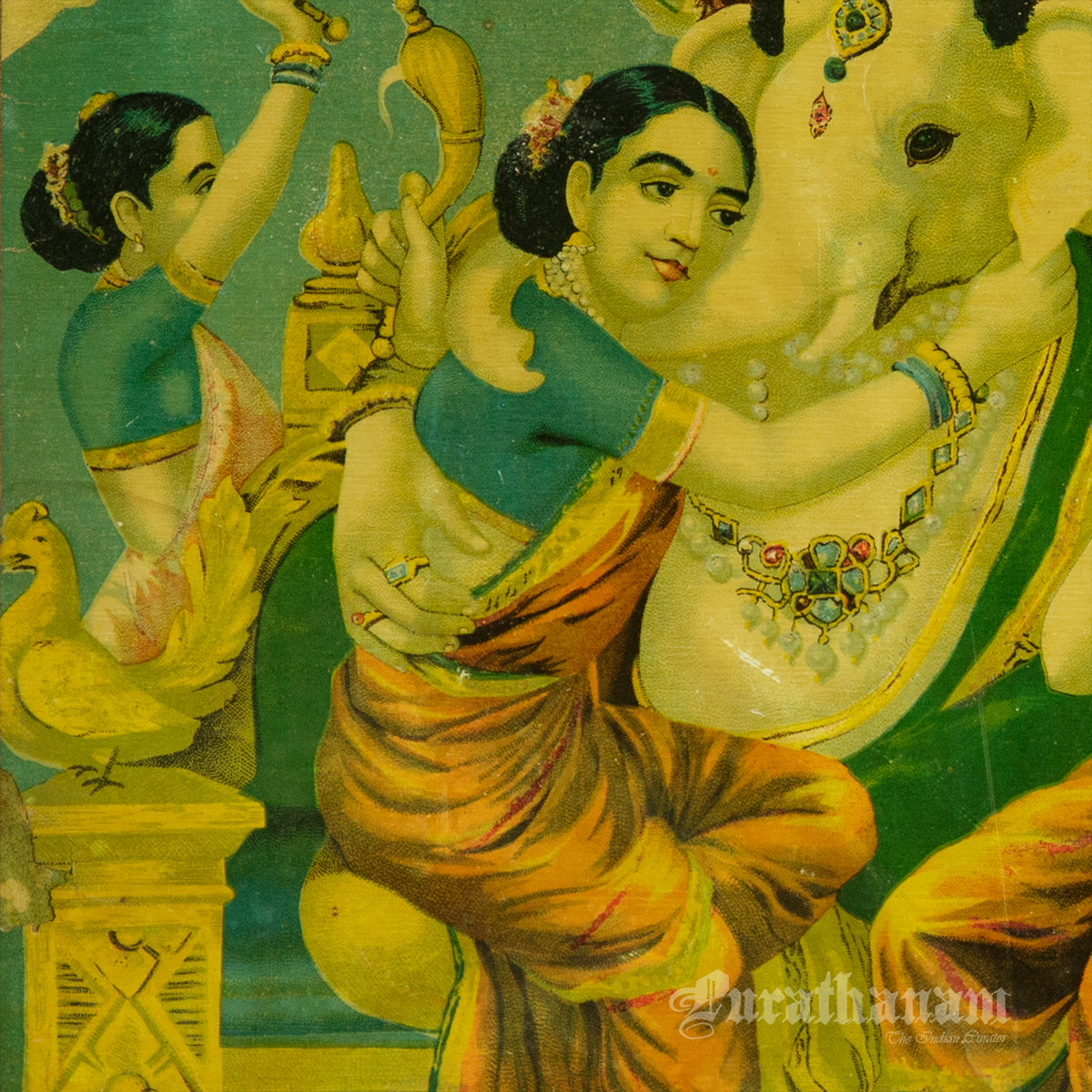 Riddhi Siddhi Ganapati  by Ravi Varma - Oleograph Print