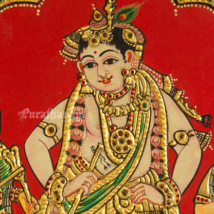 Krishna and his musical attendants - Tanjore Painting