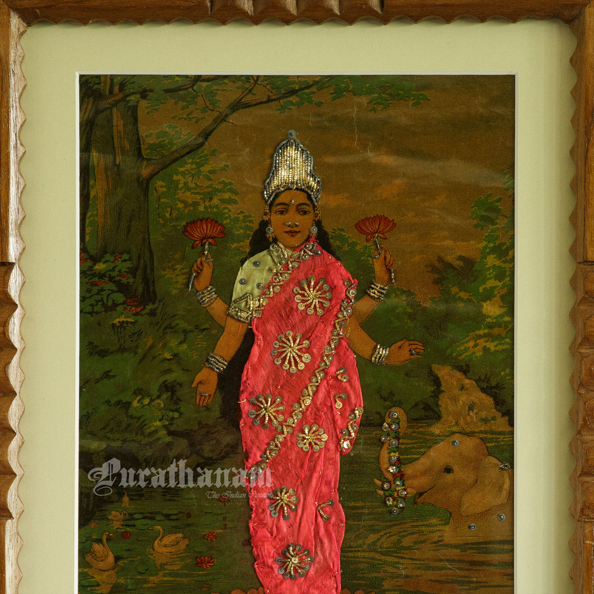 Lakshmi by Ravi Varma -  Oleograph Print Embellished