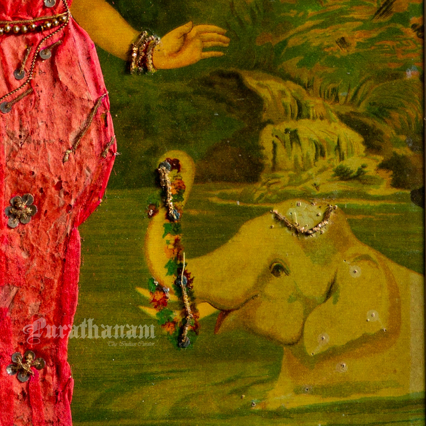 Lakshmi by Ravi Varma - Oleograph Print (Embellished)