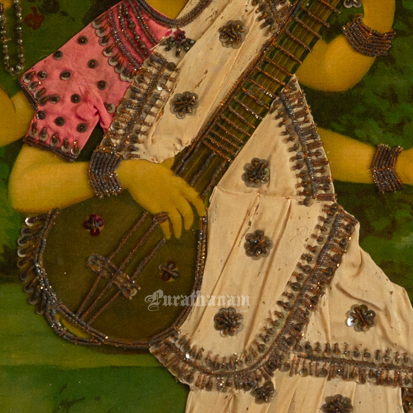 Saraswati by Ravi Varma - Oleograph Print - Embellished