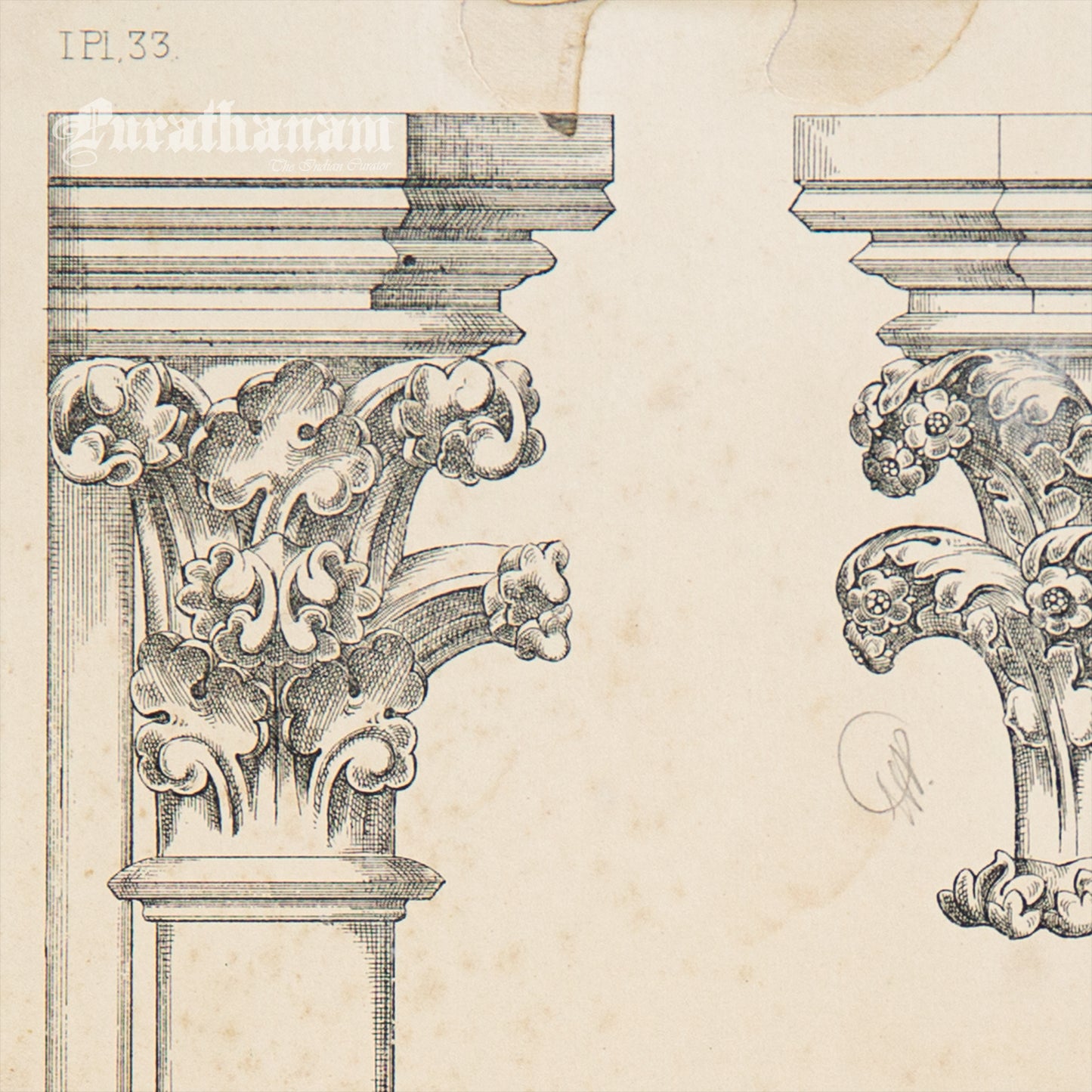 Medieval Architecture & Art-Auxerre - Plate 7 (Capital of Choirs) (Steel Engraving)