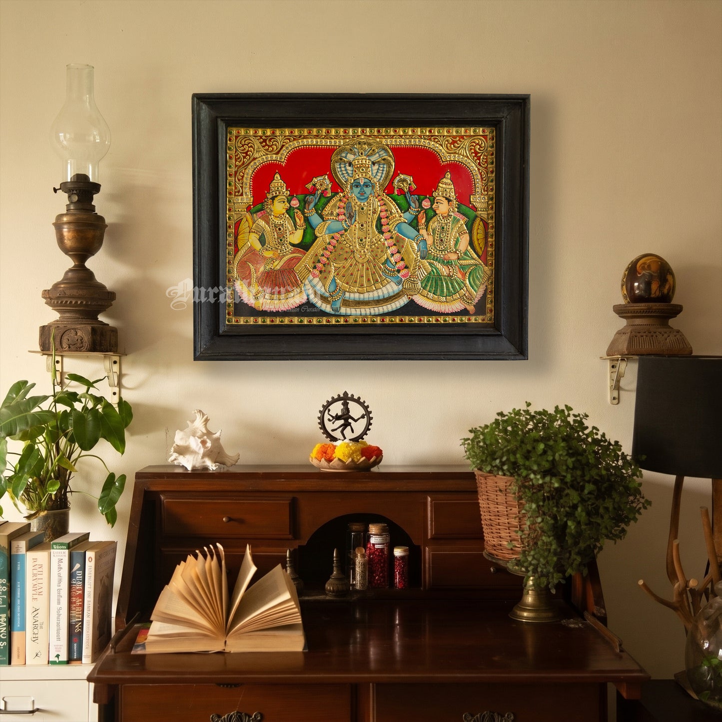 Vishnu Sridevi Bhudevi - Tanjore Painting