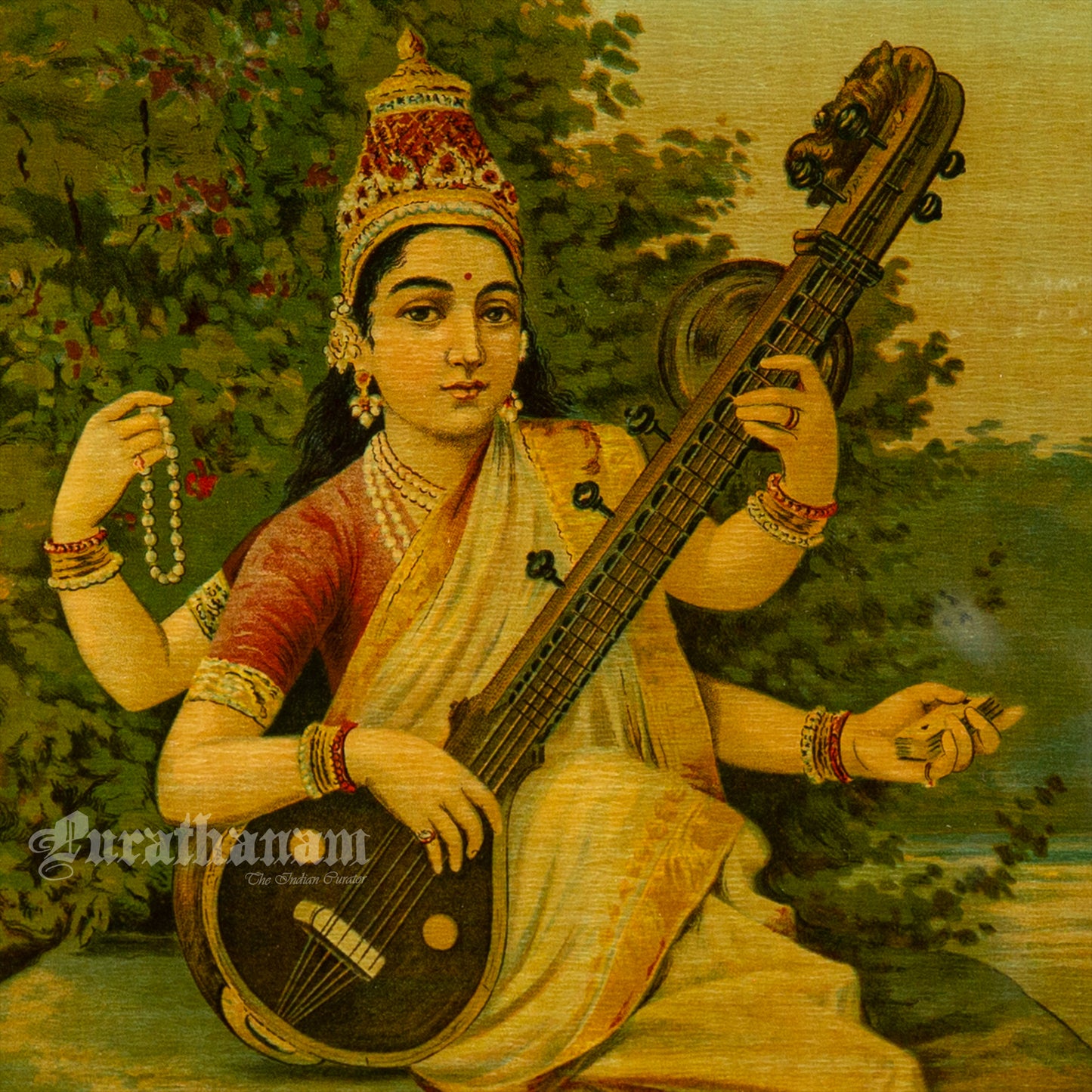 Saraswati - Oleograph Print (Ravi Varma)