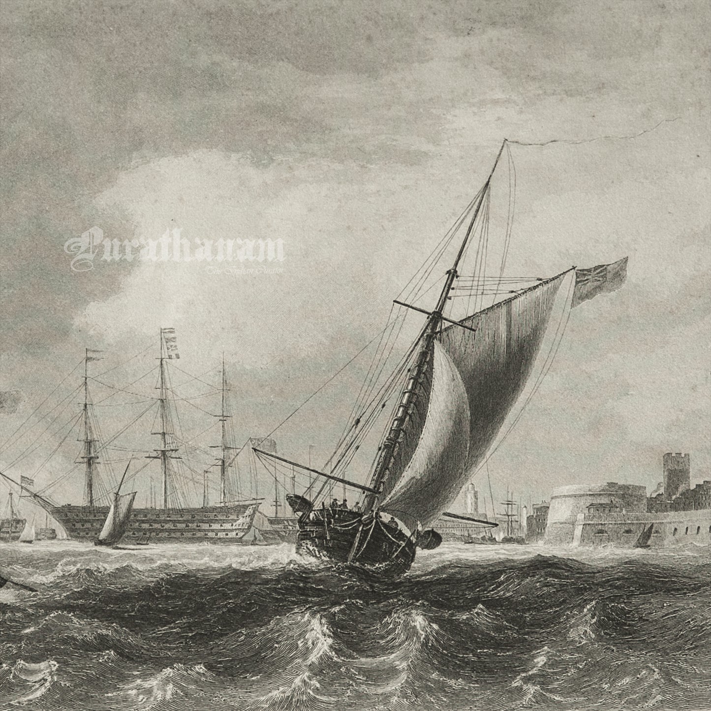 Entrance to Portsmouth Harbour  -Steel Engraving