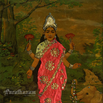 Lakshmi by Ravi Varma -  Oleograph Print Embellished