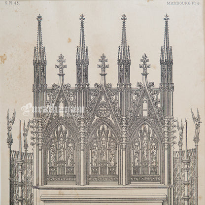 Medieval Architecture & Art-Marbourg - Plate 8 (Perspective elevation of high alter) -Steel Engraving